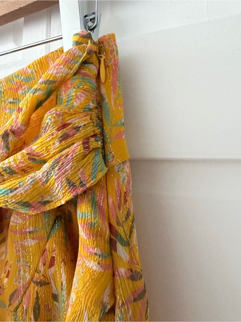 Sezane Silk Metallic Floral Mini Skirt Yellow Tie Front size FR 40/ US 6-8 - Picture 13 of 14